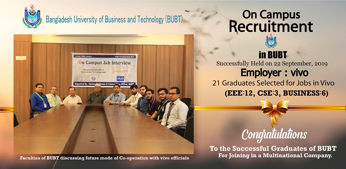BUBT Arranges “On Campus Job Interview” for Smart Phone manufacturer “VIVO”